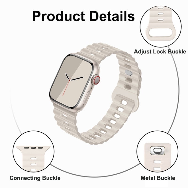 erorex For Apple Watch Series 8 45Mm Reverse Buckle Breathable Silicone Watch Band(Starlight) - Image 3