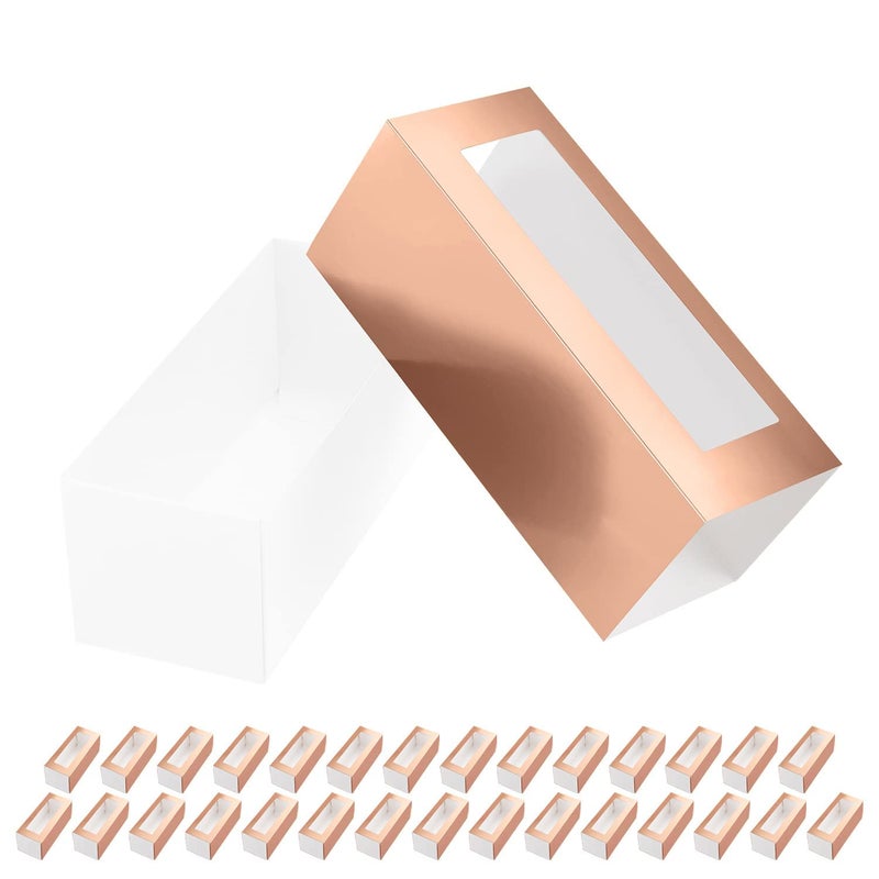 BAKIPACK 30 Macaron Boxes for 4 or 5 Rose Gold Macarons Gift Boxes Candy Box Macarons Box with Clear Window Interior Measurement 48 x 19 x 19 without Macaron inside