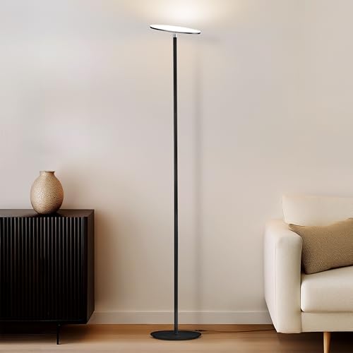 Brightech Sky LED Torchiere Super Bright Floor Lamp - Contemporary, High Lumen Light for Living Rooms & Offices - Dimmable, Indoor Pole Uplight for Bedroom Reading - Black - Image 2