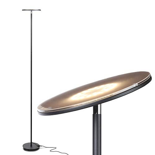 Brightech Sky LED Torchiere Super Bright Floor Lamp - Contemporary, High Lumen Light for Living Rooms & Offices - Dimmable, Indoor Pole Uplight for Bedroom Reading - Black - Image 1