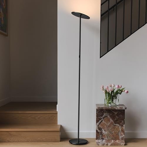 Brightech Sky LED Torchiere Super Bright Floor Lamp - Contemporary, High Lumen Light for Living Rooms & Offices - Dimmable, Indoor Pole Uplight for Bedroom Reading - Black - Image 3