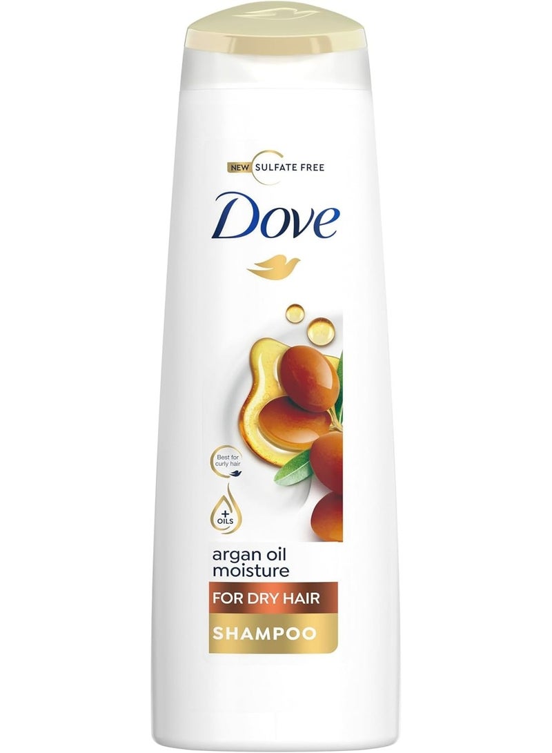 DOVE Shampoo hydrates dry hair, leaving it soft and frizz-free for up to 72 hours, Argan Oil Moisture, no dyes, parabens or sulfates, 400 ML