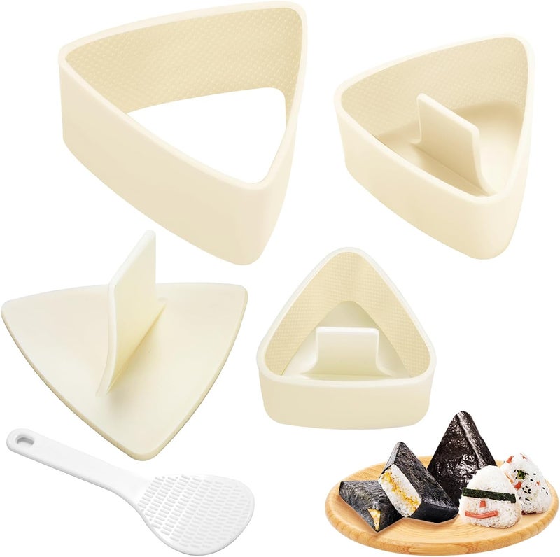 DIMVKA Onigiri Mold Triangle Set, 3 Pack Rice Ball Mold Sushi Maker (Large, Medium, Small), DIY Sushi Making Kit, Easy to Use (Beige) - Image 1