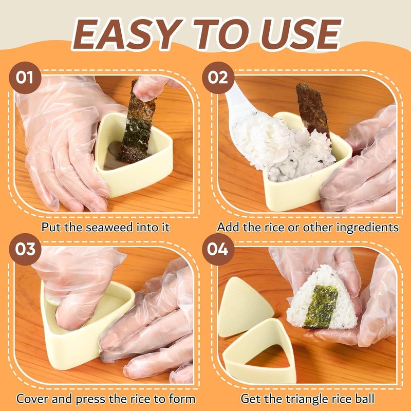 DIMVKA Onigiri Mold Triangle Set, 3 Pack Rice Ball Mold Sushi Maker (Large, Medium, Small), DIY Sushi Making Kit, Easy to Use (Beige) - Image 3