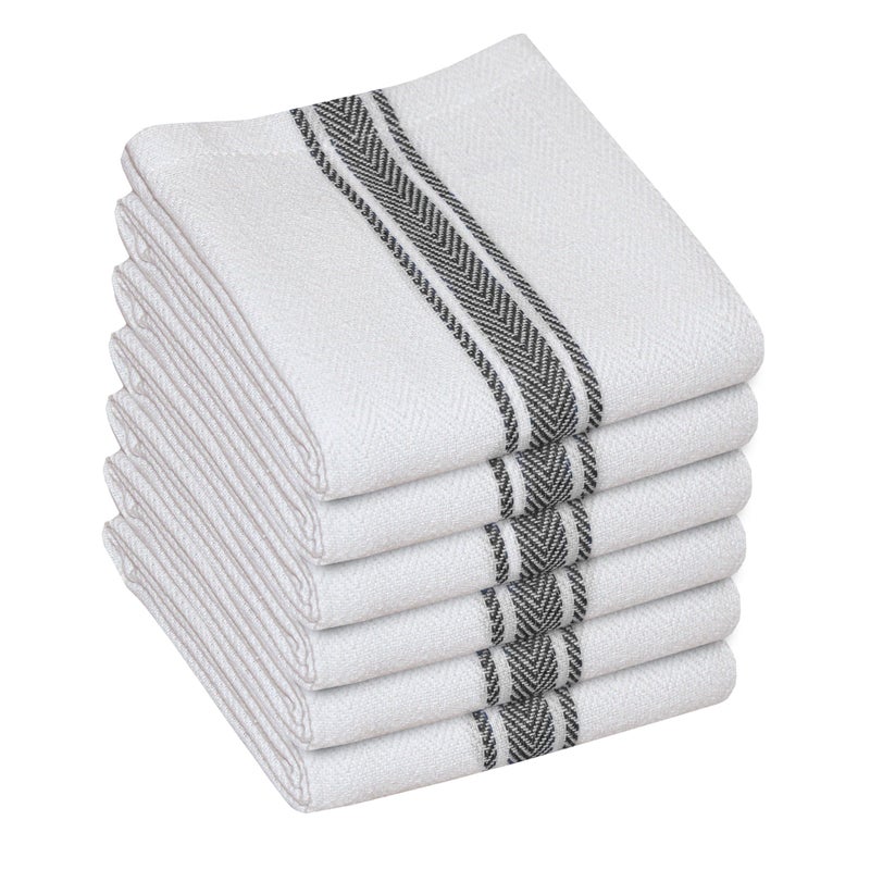 Whitewrap WHITEWRAP Kitchen Dish Towels for Kitchen Highly Absorbent for Drying and Cleaning Durable and Soft Tea Towels  6 Pack 100 Ring Spun Cotton 15 x 25 Inches  Black 