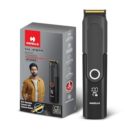 Havells Majesto Beard Trimmer BT8888|IPX7 Fully Washable|Trimmer for Men|With 40 Length Settings|Titanium Blade|For No Nicks & Cuts|Digital Display|Dual Speed Mode|Turbo Charge with 120 mins run time - Image 1