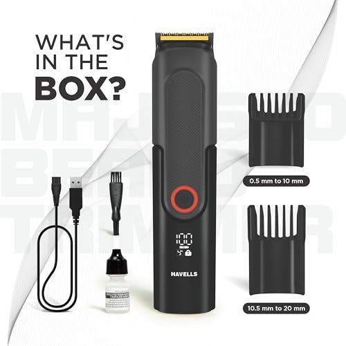 Havells Majesto Beard Trimmer BT8888|IPX7 Fully Washable|Trimmer for Men|With 40 Length Settings|Titanium Blade|For No Nicks & Cuts|Digital Display|Dual Speed Mode|Turbo Charge with 120 mins run time - Image 2
