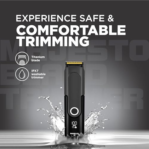Havells Majesto Beard Trimmer BT8888|IPX7 Fully Washable|Trimmer for Men|With 40 Length Settings|Titanium Blade|For No Nicks & Cuts|Digital Display|Dual Speed Mode|Turbo Charge with 120 mins run time - Image 5