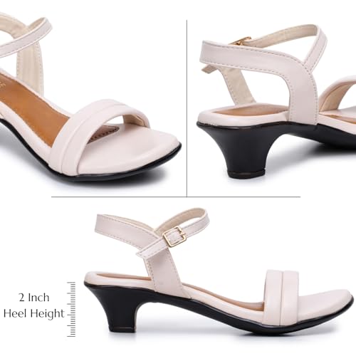 TRASE Women’s Fashion Kitten Heels Sandals | Elegant & Comfortable Block Heel for Women | Perfect Footwear for Festive, Wedding, Office & Everyday Style (Cream, 5 UK) - Image 4
