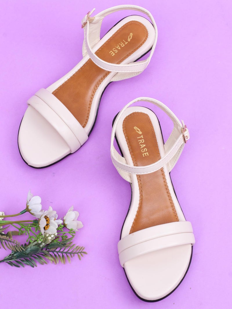 TRASE Women’s Fashion Kitten Heels Sandals | Elegant & Comfortable Block Heel for Women | Perfect Footwear for Festive, Wedding, Office & Everyday Style (Cream, 5 UK) - Image 3