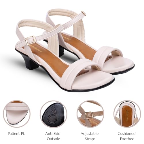 TRASE Women’s Fashion Kitten Heels Sandals | Elegant & Comfortable Block Heel for Women | Perfect Footwear for Festive, Wedding, Office & Everyday Style (Cream, 5 UK) - Image 2