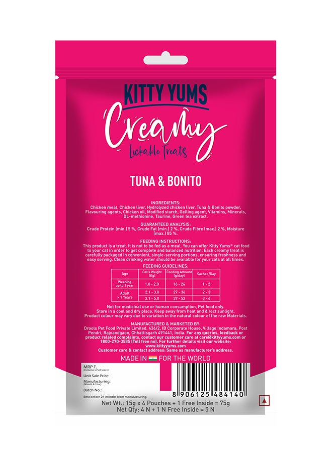 Kitty Yums Creamy Lickable Cat Treats  Tuna & Bonito 5 x 15g - Image 3