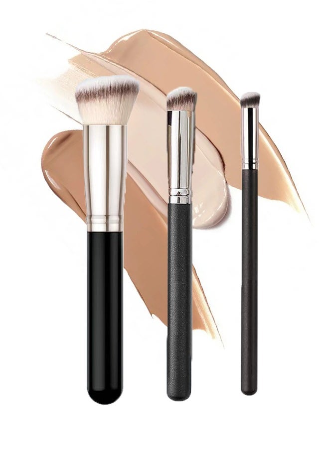 GOOD DEAL 3 PCS Foundation Concealer Brushes, Under Eye Mini Angled Brush, Nose Contour Brush, Small Makeup Foundation Brushes for Blending Liquid Cream and Powder Buffing Stippling  - Image 1