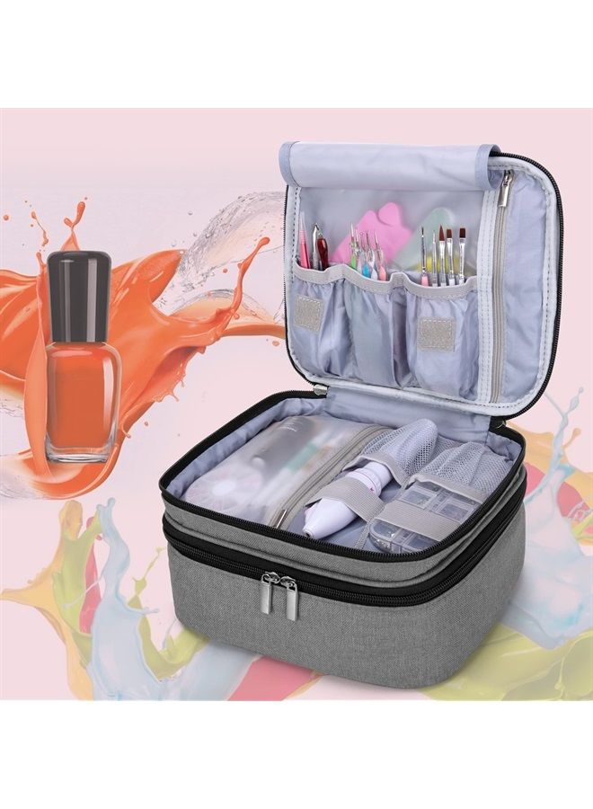 LUXJA حقيبة طلاء الأظافر - تحمل 30 زجاجة (15 مل - 0.5 أونصة سائلة)، منظم بطبقتين لطلاء الأظافر ومجموعة العناية بالأظافر، رمادي (حقيبة فقط) - Image 2