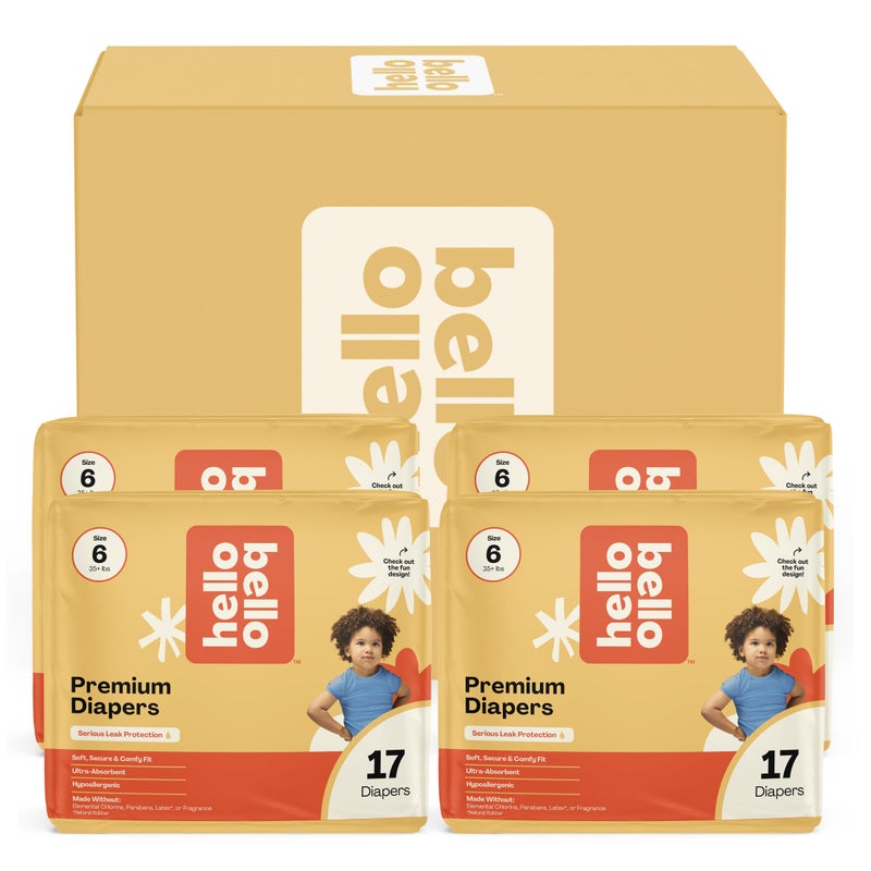 Hello Bello Premium Baby Diapers Size 6 I 17 Count Pack of 4 of Disposable ExtraAbsorbent Hypoallergenic and EcoFriendly Baby Diapers with Snug and Comfort Fit I Surprise Boy Patterns
