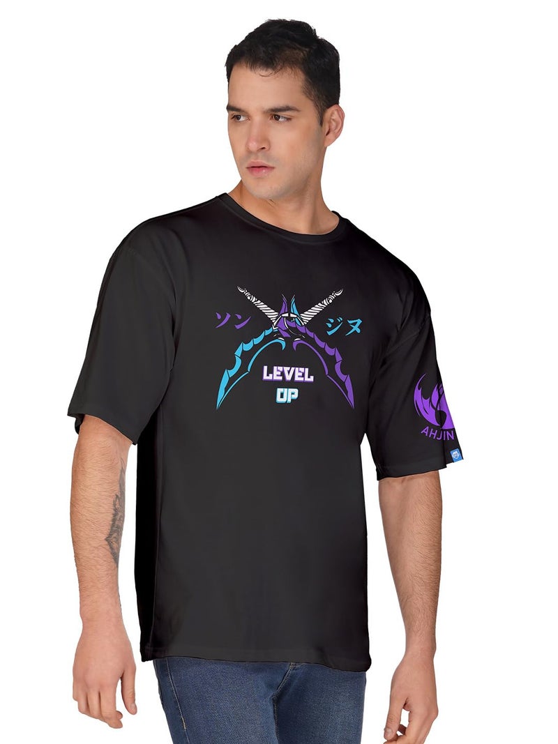 crazymonk Unisex Cotton Solo Leveling Level Up Oversized T-Shirt - Black, Xxl - Image 5