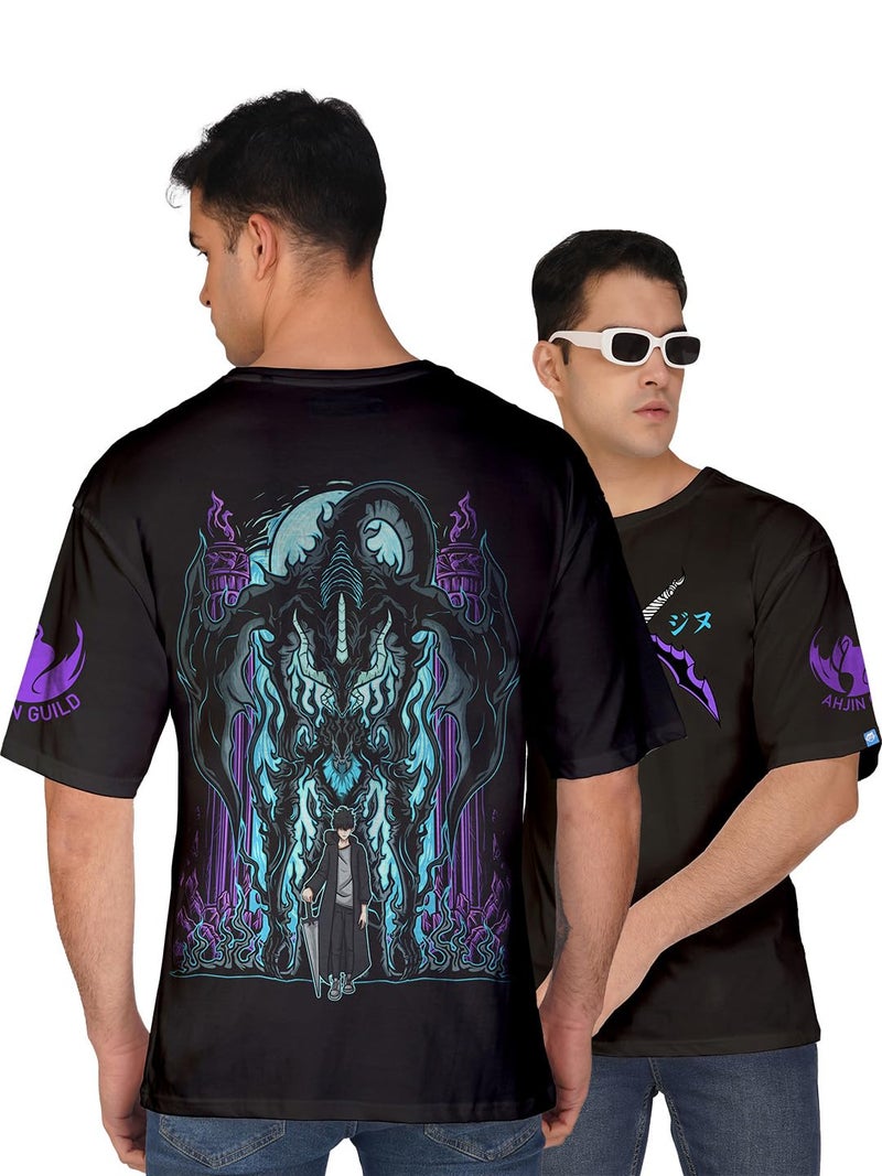crazymonk Unisex Cotton Solo Leveling Level Up Oversized T-Shirt - Black, Xxl - Image 1