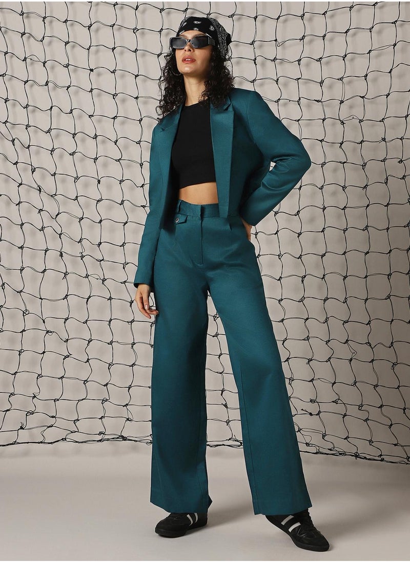Hubberholme Women's Deep Teal Cotton Blend Solid Oversized Blazer  - Image 5