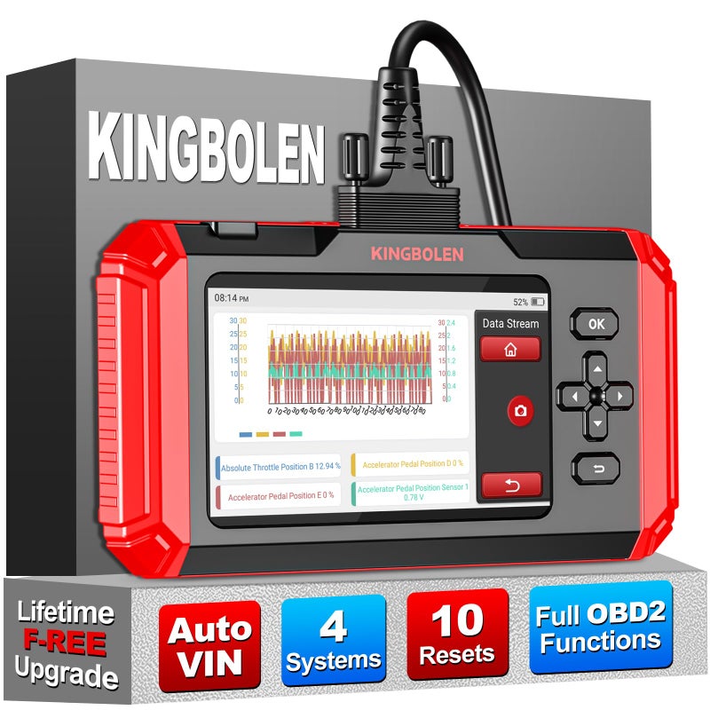 KINGBOLEN S600 OBD2 Car ScannerECMTCMSRSABS Code Reader with 10 ResetAutomotive Engine Scan Tool with OIL TPMS Brake Bleed ETS SAS Throttle ResetAutoVIN Car Diagnostic ToolsLifetime Free Update