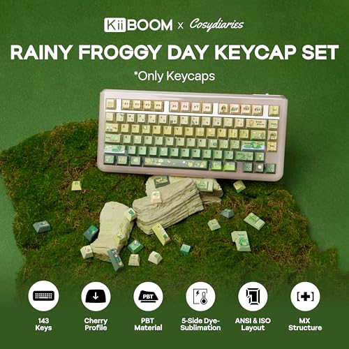 KiiBoom مجموعة مفاتيح KiiBoom X Cosydiaries ليوم ممطر مع ضفدع، 144 مفتاح، مفاتيح مخصصة من PBT للوحة المفاتيح الميكانيكية، متوافقة مع ANSI/ISO، 60%، 65%، 75%، TKL، تخطيط كامل الحجم (بروفايل شيري) - Image 2