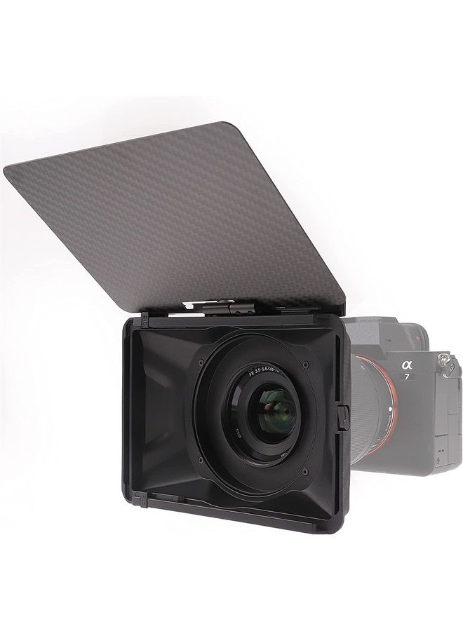 foto4easy Mini Matte Box,Lightweight Box with Top Flag for DSLR Mirrorless Cameras,Compatible 67mm/72mm/77mm/82mm Lenses,Supporting 4x4/4x5.65 Filters, Black - Image 1