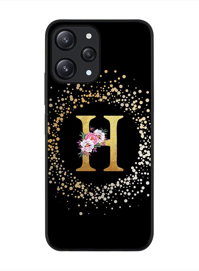 Stylizedd Cover for Xiaomi Redmi 12 4G Case, Rugged Black Slim fit  Protective Phone Cases- Custom Monogram Initial Letter Floral Pattern Alphabet -H (Black) - Image 1