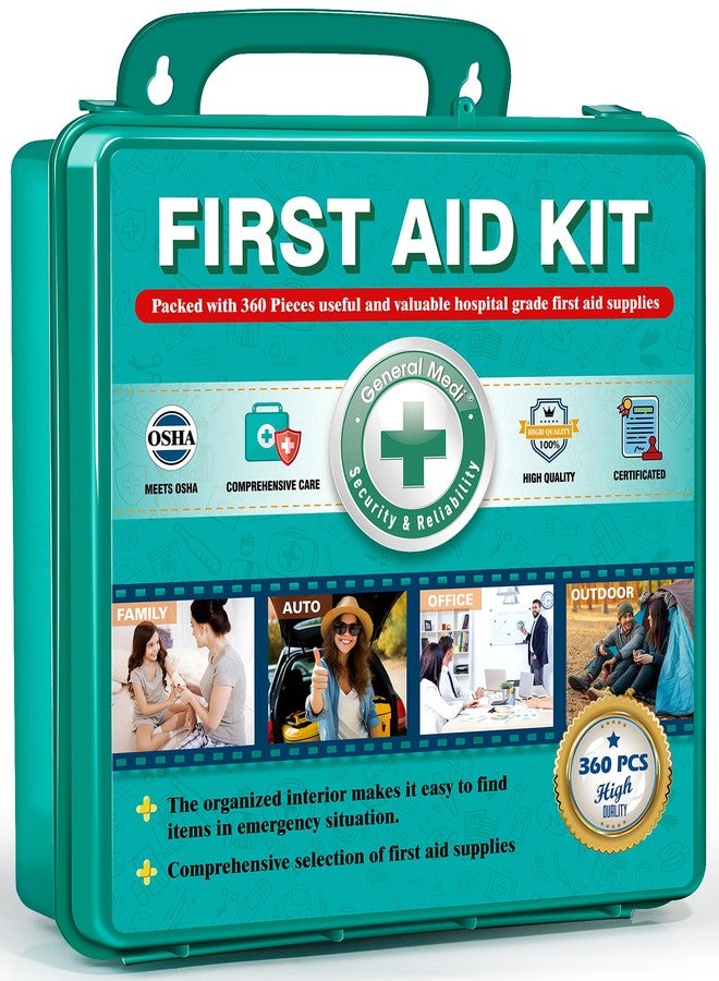 General Medi 360 Pieces Hardcase First Aid Kit - Comprehensive Large First Aid Box Contains Premium Medical Supplies for Travel, Home, Office, Vehicle, Camping, Workplace & Outdoor - Image 1