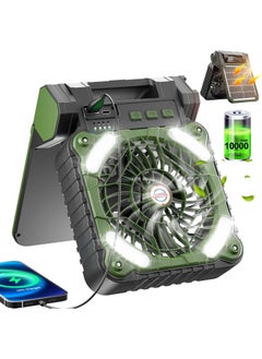XiuWoo Solar Camping Fan with LED Light, 10400mAh Battery, Portable Rechargeable Outdoor Fan, 4 Speeds, 35dB Ultra-Quiet, USB-C/Solar Charging, 8H Timer for Tent, Hiking, Emergency  - Image 1