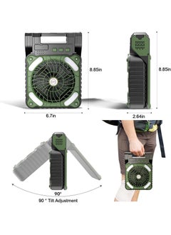XiuWoo Solar Camping Fan with LED Light, 10400mAh Battery, Portable Rechargeable Outdoor Fan, 4 Speeds, 35dB Ultra-Quiet, USB-C/Solar Charging, 8H Timer for Tent, Hiking, Emergency  - Image 5