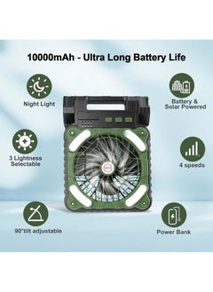 XiuWoo Solar Camping Fan with LED Light, 10400mAh Battery, Portable Rechargeable Outdoor Fan, 4 Speeds, 35dB Ultra-Quiet, USB-C/Solar Charging, 8H Timer for Tent, Hiking, Emergency  - Image 2