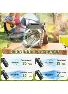 XiuWoo Solar Camping Fan with LED Light, 10400mAh Battery, Portable Rechargeable Outdoor Fan, 4 Speeds, 35dB Ultra-Quiet, USB-C/Solar Charging, 8H Timer for Tent, Hiking, Emergency  - Image 3