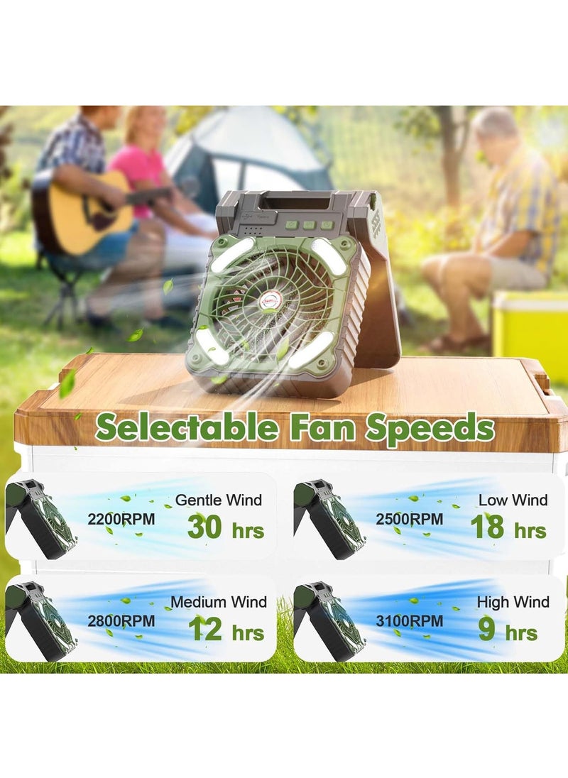 شو وو مروحة للطاقة الشمسية التخييم ، مع مصباح LED ، 10400mAH البطارية ، والمحمولة في الهواء الطلق مروحة قابلة للشحن ، 4 سرعات ، 35dB كتم الصوت ، USB-C / شحن الطاقة الشمسية ، 8H الموقت للخيمة / المشي لمسافات طويلة والطوارئ  - Image 3