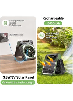 XiuWoo Solar Camping Fan with LED Light, 10400mAh Battery, Portable Rechargeable Outdoor Fan, 4 Speeds, 35dB Ultra-Quiet, USB-C/Solar Charging, 8H Timer for Tent, Hiking, Emergency  - Image 4