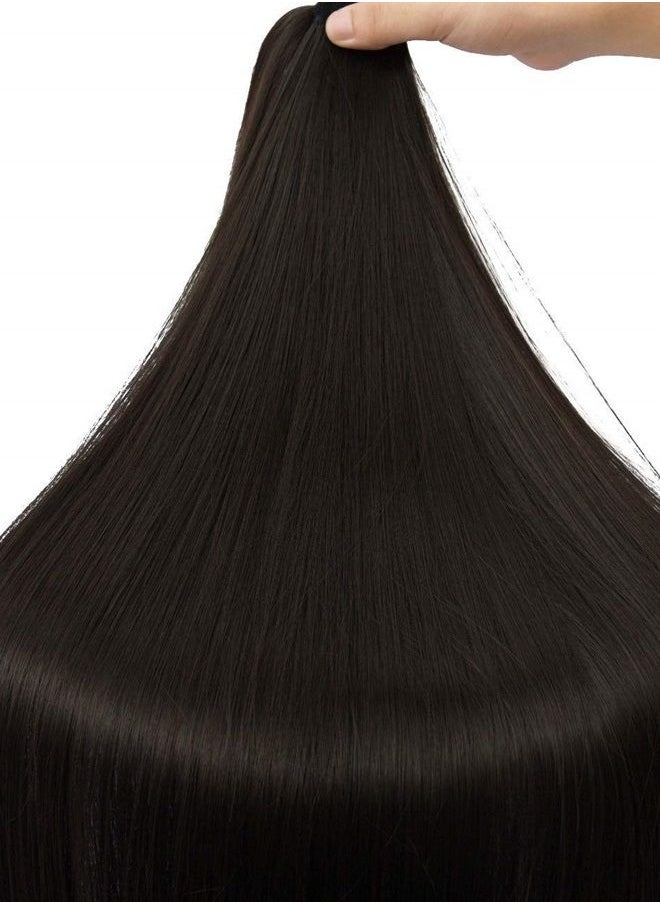 SEIKEA Clip in Ponytail Extension Wrap Around Long Straight Ponytail Natural Soft Synthetic Hairpiece for Women 28 Inch- Black Brown  - Image 5