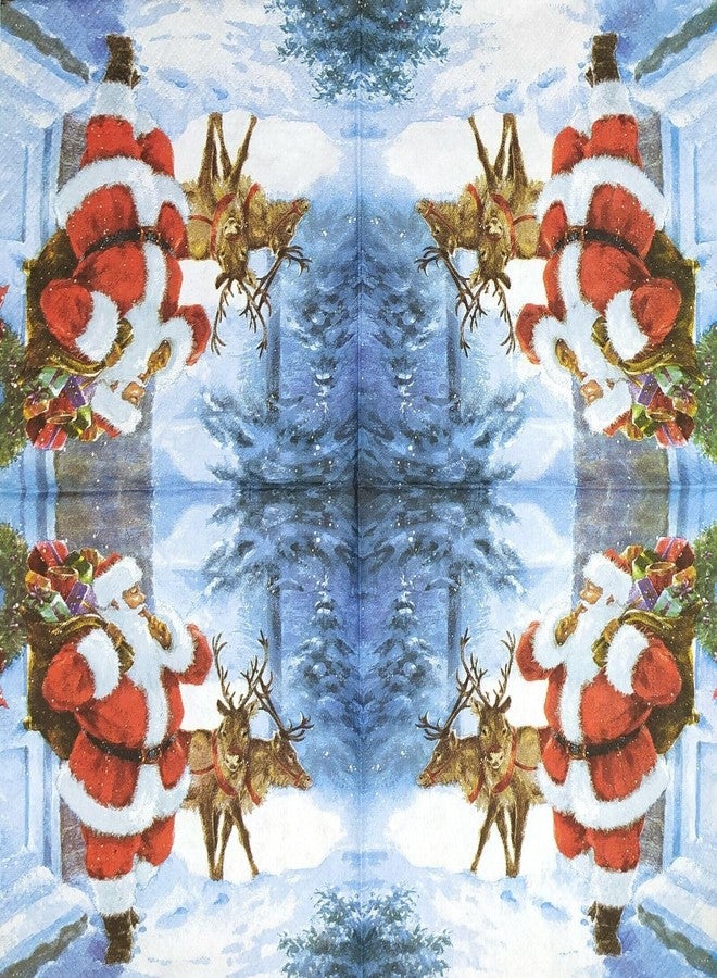 Importer AM AM Décor 20 Count Luncheon Paper Christmas Napkins Holiday Dinner Party Decorative Decoupage - 13" x 13" (Unfolded) Santa with Deers - Image 2
