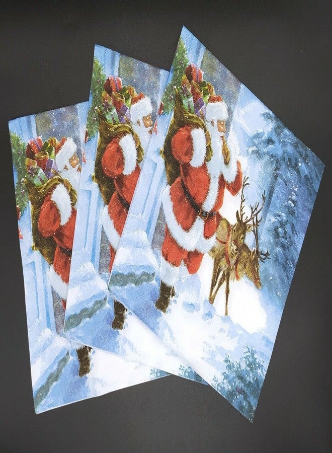Importer AM AM Décor 20 Count Luncheon Paper Christmas Napkins Holiday Dinner Party Decorative Decoupage - 13" x 13" (Unfolded) Santa with Deers - Image 4