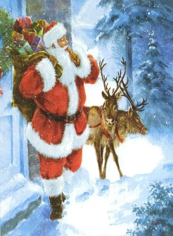 Importer AM AM Décor 20 Count Luncheon Paper Christmas Napkins Holiday Dinner Party Decorative Decoupage - 13" x 13" (Unfolded) Santa with Deers - Image 1
