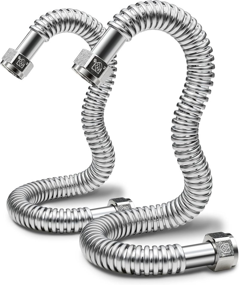 TT FLEX Stainless Steel Corrugated Water Heater Connector Flexible for Water Heater Water Softener,3/4" FIP x 3/4" FIP, 18" Length (2 Pack) - Image 1