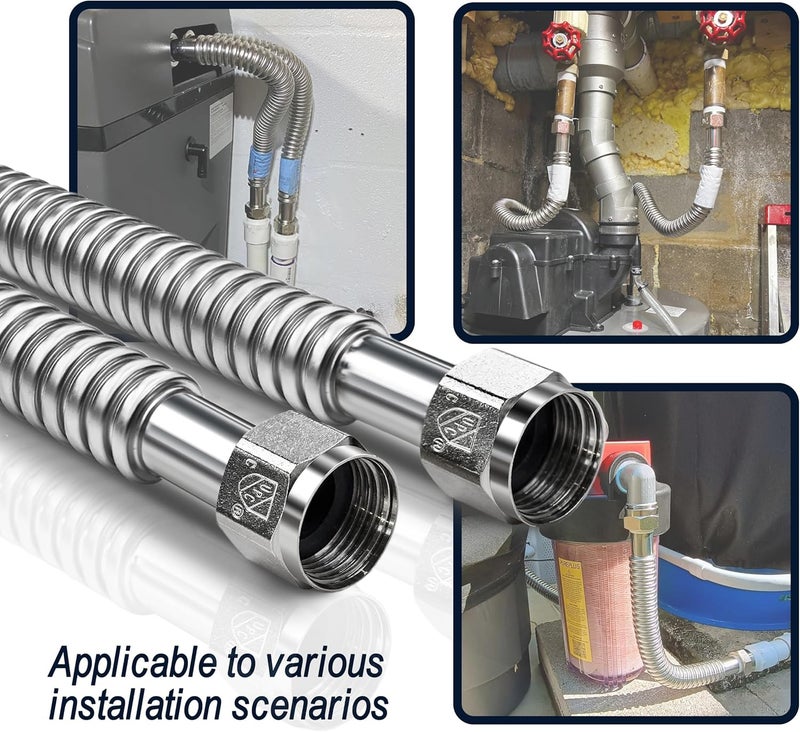 TT FLEX Stainless Steel Corrugated Water Heater Connector Flexible for Water Heater Water Softener,3/4" FIP x 3/4" FIP, 18" Length (2 Pack) - Image 4