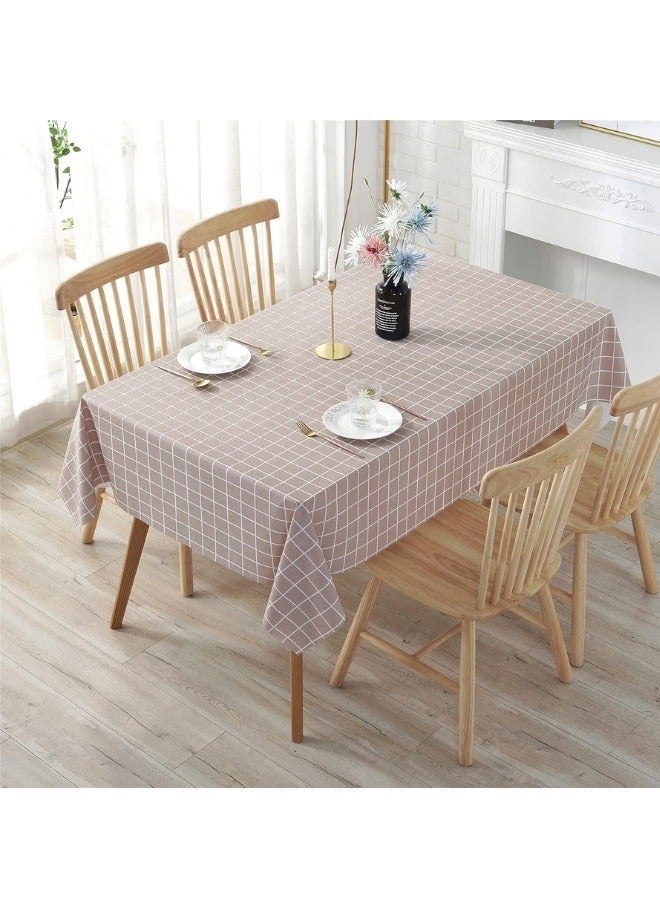 هابي هوم مفرش طاولة مقاوم للماء من بلاستيك PVC، مفرش طاولة مستطيل خالٍ من أنيق ومقاوم للغبار (137 × 183 سم ) بنى - Image 1