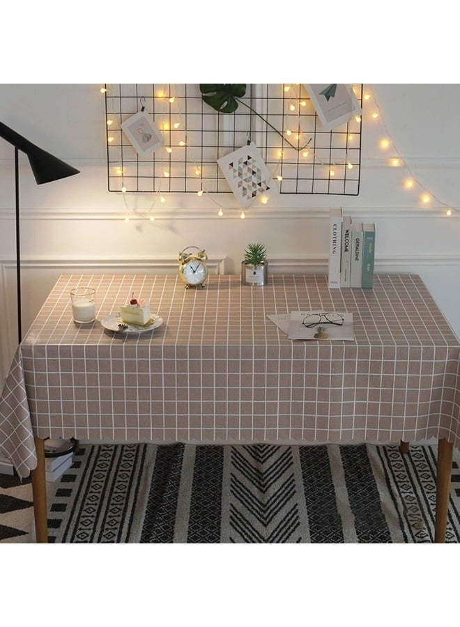 هابي هوم مفرش طاولة مقاوم للماء من بلاستيك PVC، مفرش طاولة مستطيل خالٍ من أنيق ومقاوم للغبار (137 × 183 سم ) بنى - Image 2