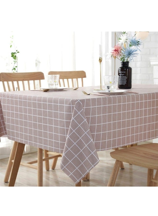 هابي هوم مفرش طاولة مقاوم للماء من بلاستيك PVC، مفرش طاولة مستطيل خالٍ من أنيق ومقاوم للغبار (137 × 183 سم ) بنى - Image 5