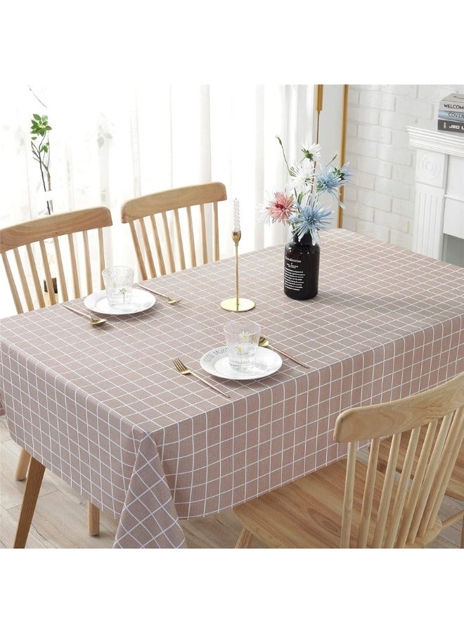 هابي هوم مفرش طاولة مقاوم للماء من بلاستيك PVC، مفرش طاولة مستطيل خالٍ من أنيق ومقاوم للغبار (137 × 183 سم ) بنى - Image 4