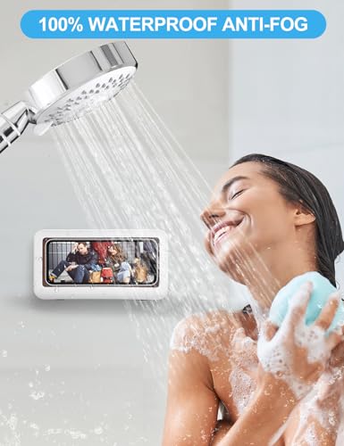 KUNSLUCK Shower Phone Holder Waterproof, Anti-Fog Touch Screen Wall Mount Case for Bathroom Mirror Bathtub, Compatible with 4.7"-6.8" Mobile Phones - Image 2