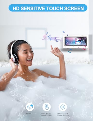 KUNSLUCK Shower Phone Holder Waterproof, Anti-Fog Touch Screen Wall Mount Case for Bathroom Mirror Bathtub, Compatible with 4.7"-6.8" Mobile Phones - Image 3