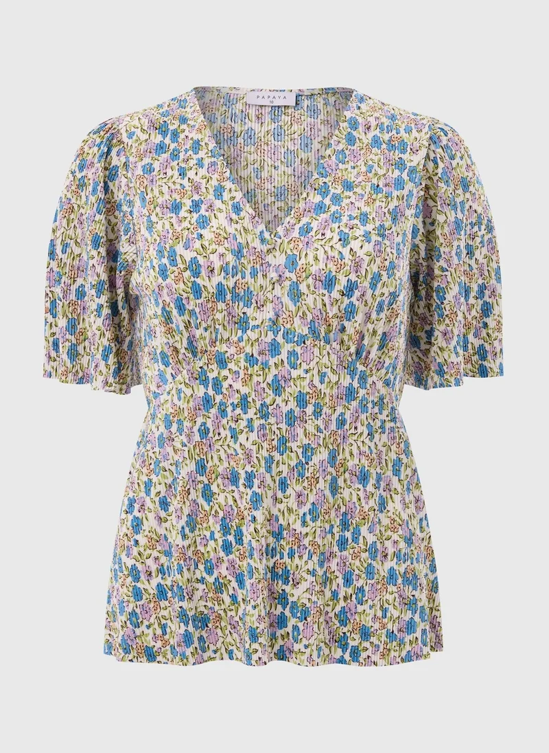 ماتلان Green Floral Plisse Top