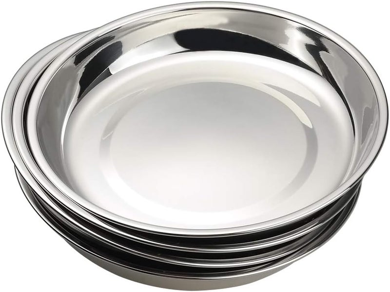Qskely Stainless Steel Dinner Round Plates 4 Pack Food Grade Stainless Steel Plates - Image 1
