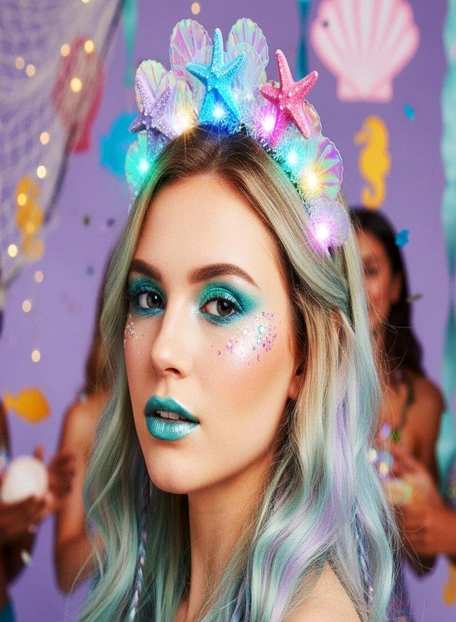 CAKURE Mermaid Headband Light Up Starfish Headpiece Mermaid Hair Accessories for Women - Image 3
