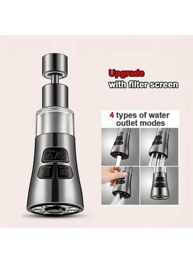 Gray 360 Rotatable Kitchen Faucet Extender with 4 Water Flow Modes Stainless Steel Filter - Image 1