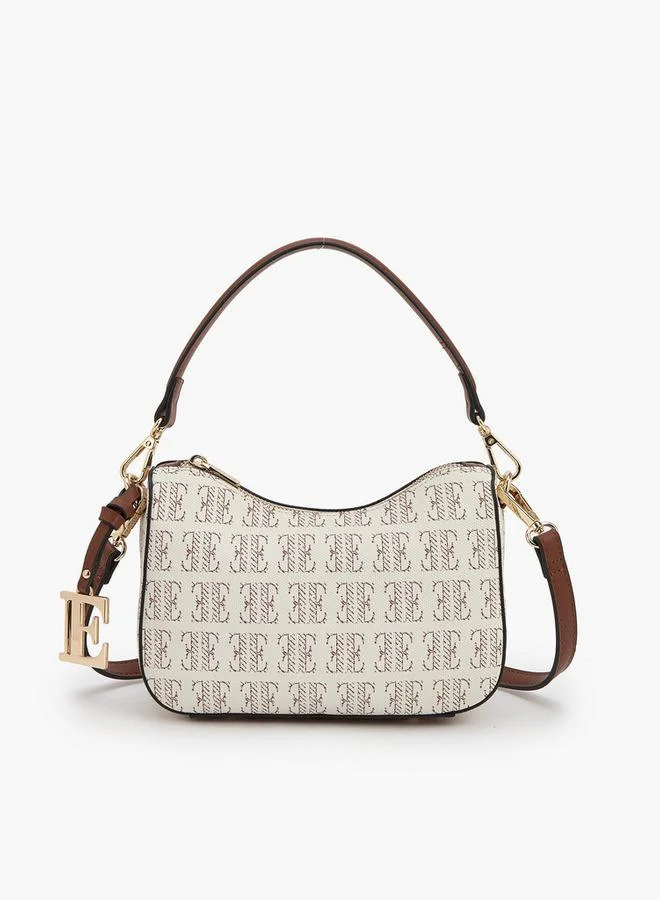 ELLE Monogram Print Shoulder Bag with Detachable Strap